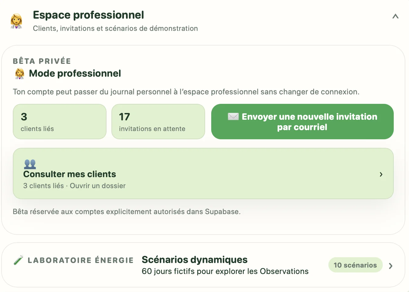 Espace professionnel Énergie : invitations, clients liés et accès aux dossiers